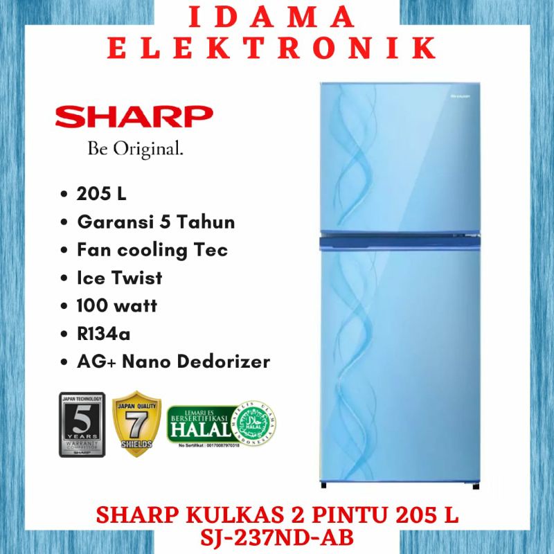 SHARP Kulkas 2 Pintu 205 L SJ-237ND-AB