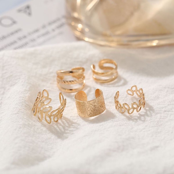 anting 1 sisi 5pcs golden leaf ear bone clip earrings jan284(1H4)