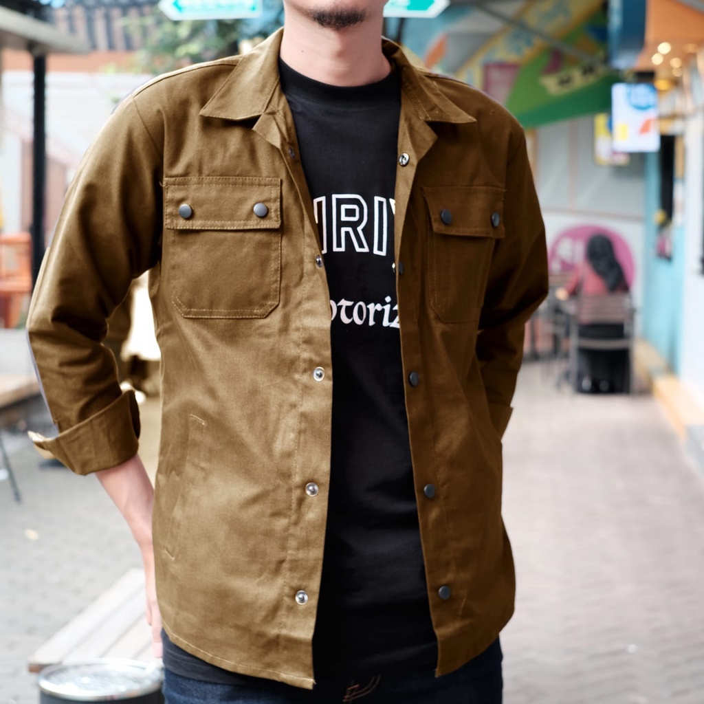 SEMI PARKA JAKET KANVAS PRESSBUTTON CARAMEL