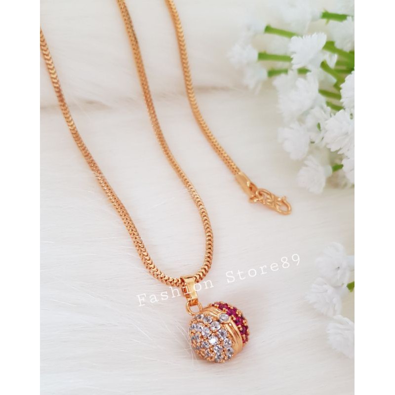 New Bestquality import kalung bola permata kombinasi white pink bestseller perhiasan emas xuping