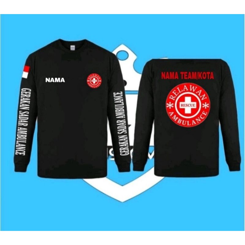 Baju Kaos Tangan Panjang Pria/Wanita Tulisan Logo Relawan Ambulance