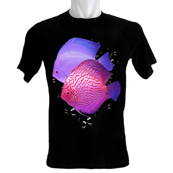 Indoshirt - Kaos Ikan Discus Duo Merah Biru - Bahan Katun - Kerah O - Ukuran 3XS sampai dengan 3XL -