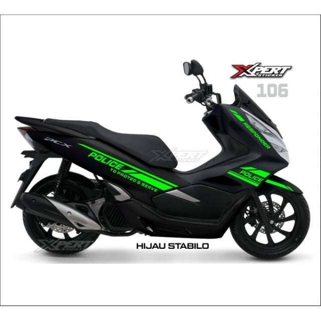 Cutting sticker Honda PCX hitam striping hijau stabilo police bahan oracal original