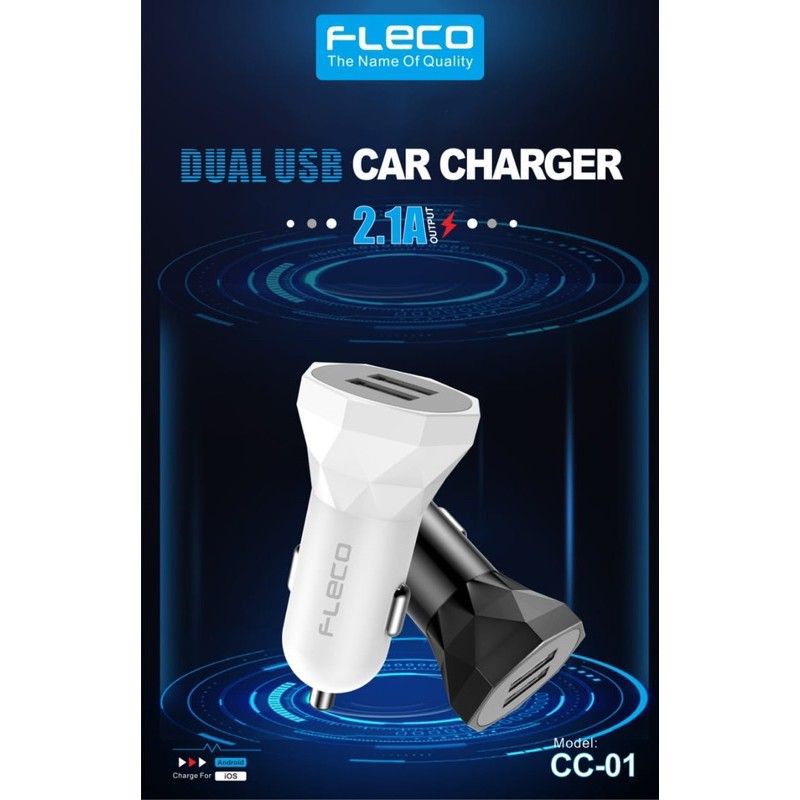 ADAPTOR CAR CHARGER DUAL USB 2.1A KEPALA CHARGER MOBIL (FLECO C-01)