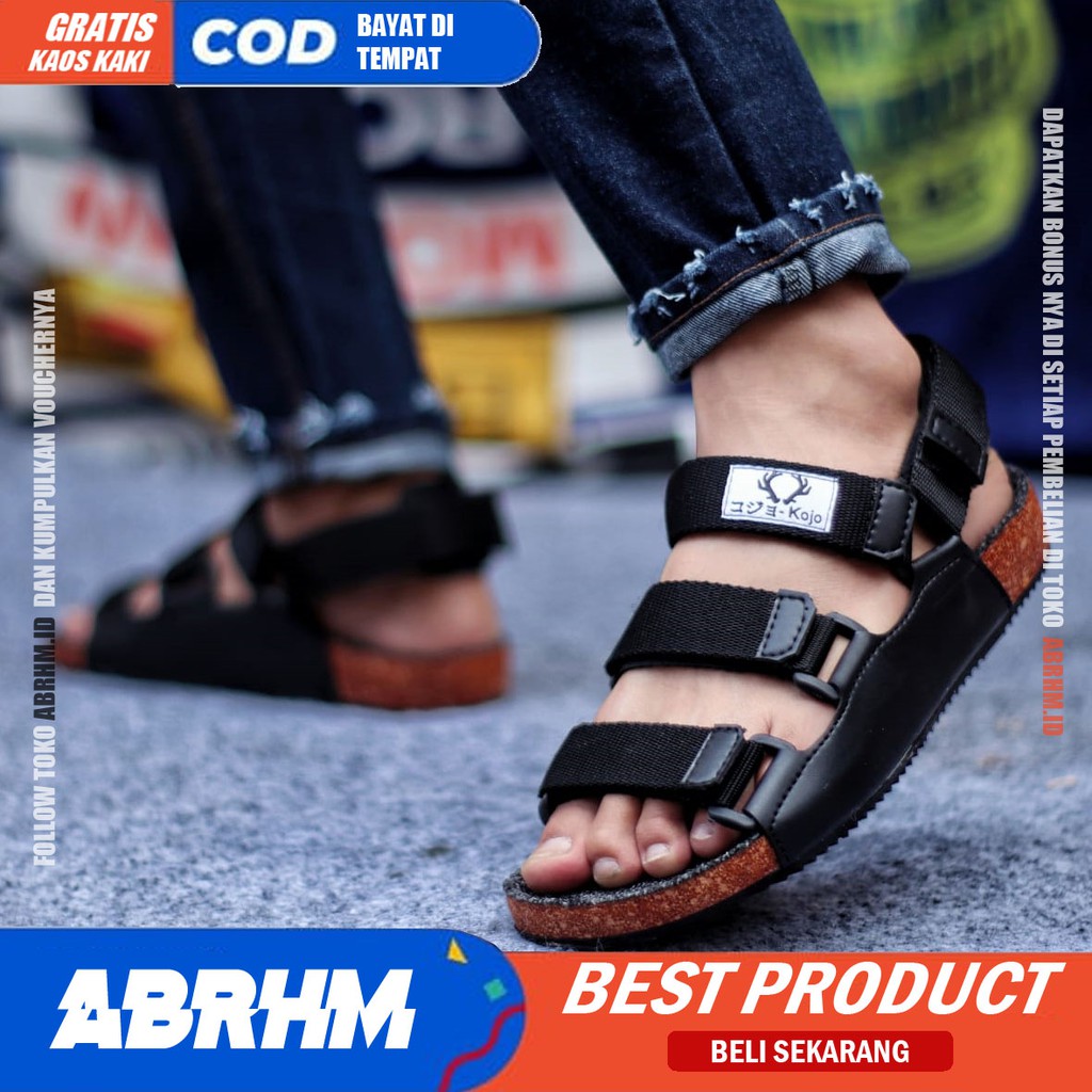 ABRHM - SANDAL PRIA SLIDE SANTAI KASUAL SEMI KULIT KJ001