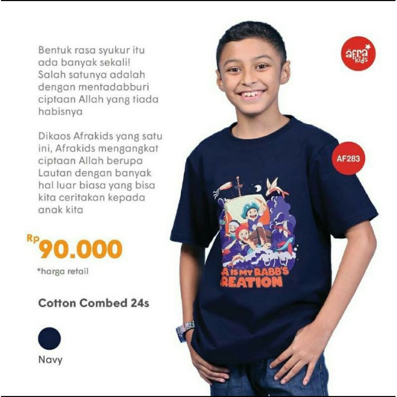 Kaos Anak Afrakids AF283 &quot;Sea Is My Rabb's Creation&quot; Lengan Pendek Warna Navy