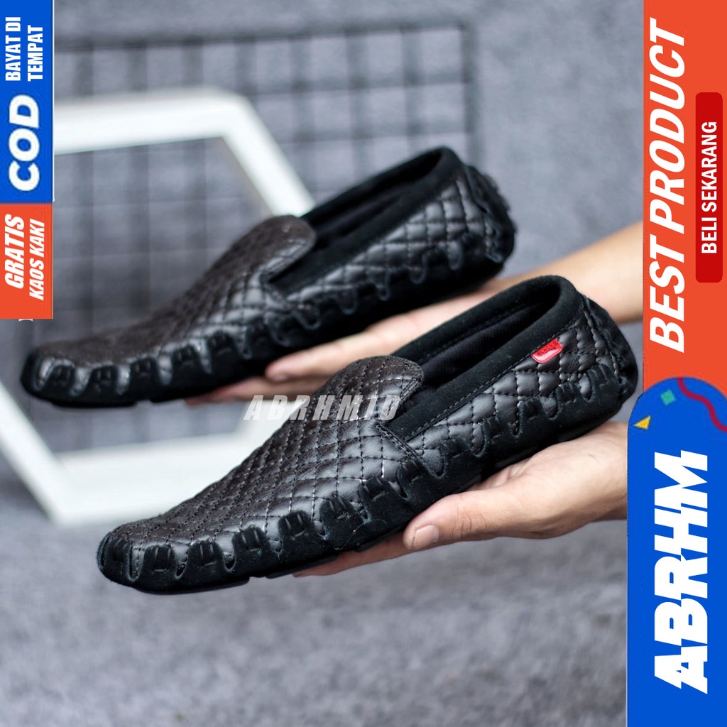 ABRHM x JIRAGA Sepatu Casual Slip On Slop Anti Slip Santai Pria Original Kulit Asli