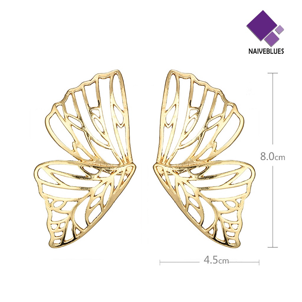 Anting Bentuk Kupu-Kupu Model Hollow Bahan Metal Warna Solid Untuk Wanita