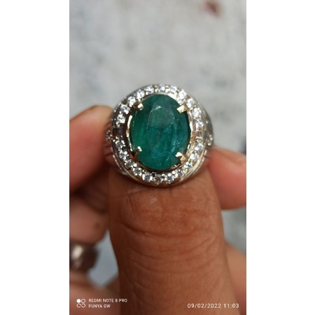 BATU NATURAL EMERALD JAMRUD CUTTING RING PUTIH