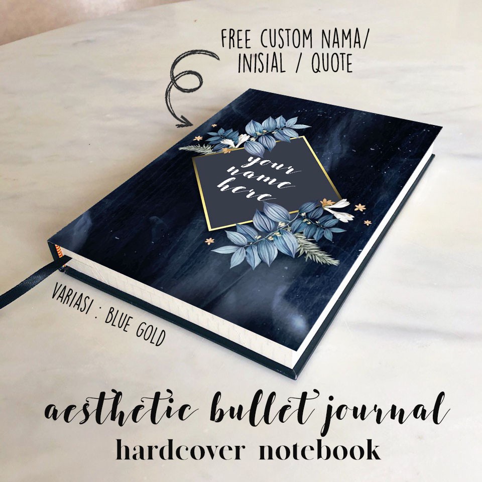 

CUSTOM NAME HARDCOVER AESTHETIC NOTEBOOK buku tulis a5/b5 plain grid dotted sekolah bullet journal