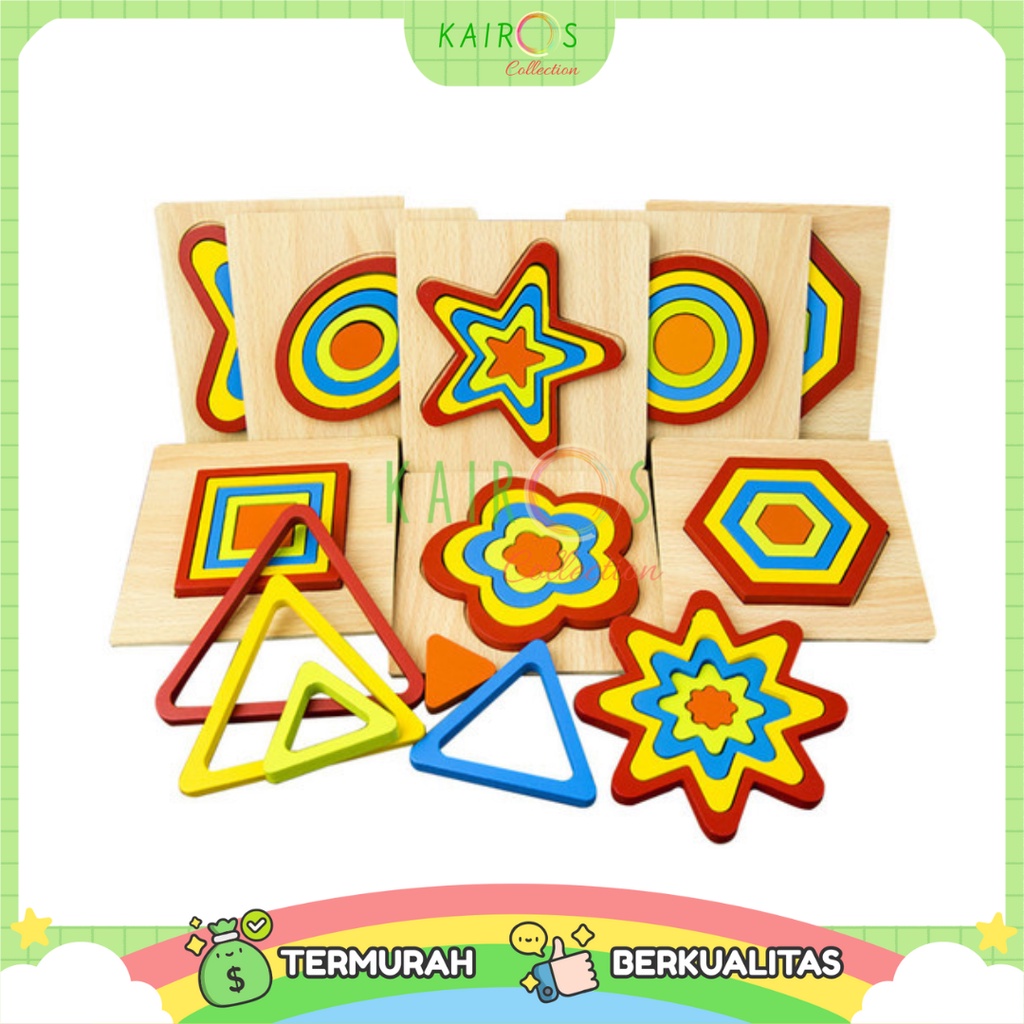 Geometric 3D Wooden Puzzle Mainan Edukasi Montessori Anak