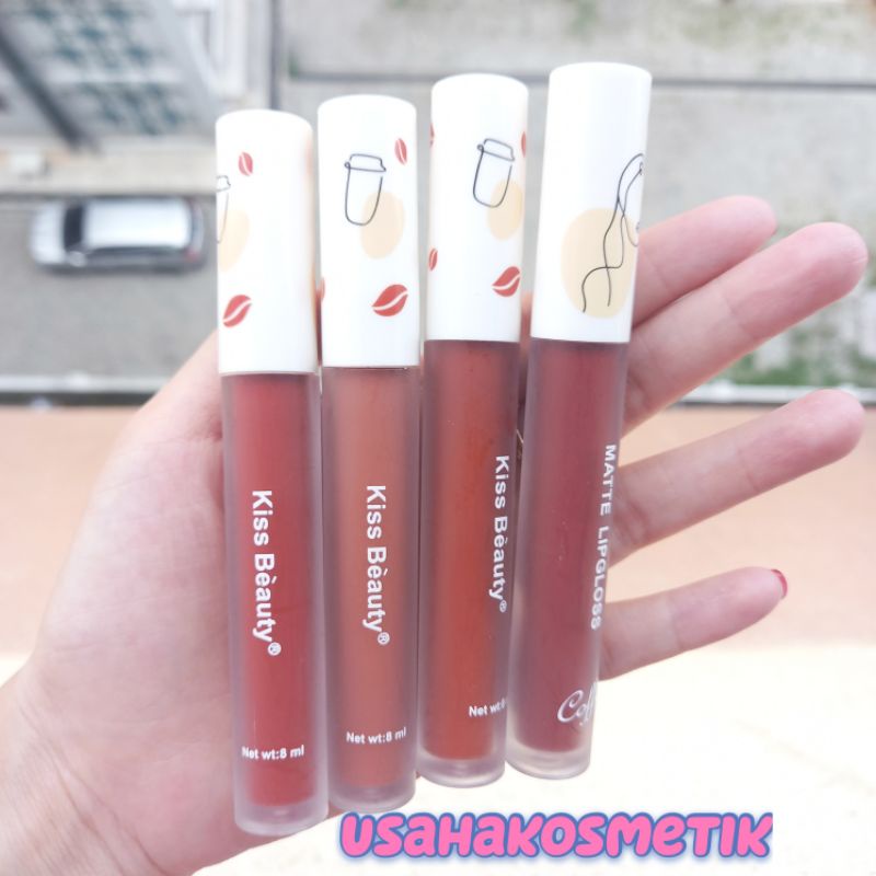 LIPGLOSS KISS BEAUTY MATTE 8WARNA CANTIK GELAS COFFE No. 70283