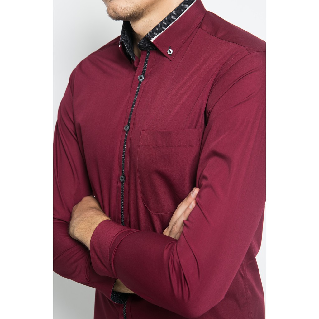 Alisan Kemeja Lengan Panjang Polos Spesial Slimfit PLS1235905LS Maroon / Ramayana Jatinegara