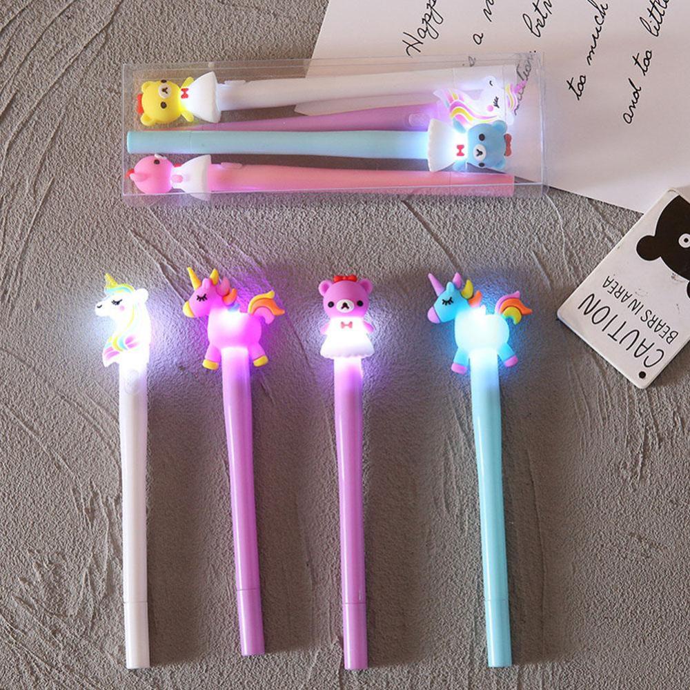 Timekey 4Pcs / Set Pulpen Gel LED Desain Unicorn / Beruang Lucu Kreatif B5F8