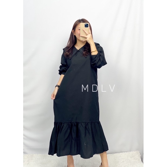 MDLV ~ 87810# Taylor Drop Waist Dress Babydoll Long Dress Korea Dress Casual Dress Premium Fashion Import