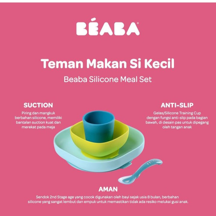 BEABA SILICONE MEAL SET 4PCS/ ALAT MAKAN BAYI SET/ PERALATAN MAKAN