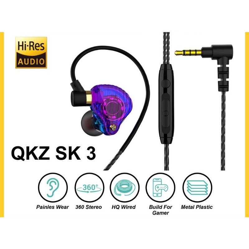 QKZ SK3 Earphone With Mic HiFi Stereo Deep Bass