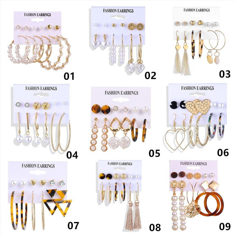 6 Pasang/Set Anting Tusuk Gantung Panjang Wanita Desain Lingkaran+Rumbai Mutiara Gaya Bohemian Untuk Pantai