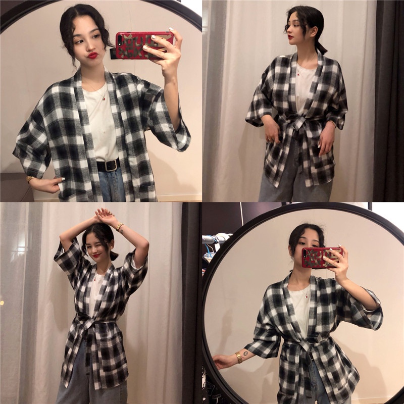 Kain Katun Baju Couple Fashion Cardigan Kimono Wanita Jepang Harajuku Kimono Pria Ungu Pakaian 2023