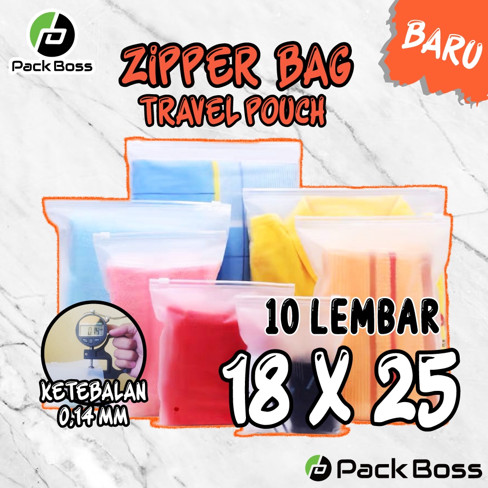 

KANTONG ZIPPER BAG TRAVEL POUCH 18x25 PLASTIK TRANSPARAN DOFF ADA RESLETING 10 LEMBAR