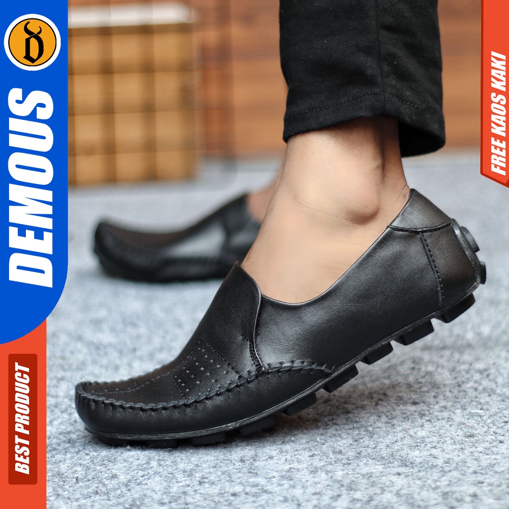 Sepatu Slip On Pria Sepatu Casual Pria Kulit Asli Kerja Kantor Kuliah Kondangan Sepatu Slop Pria Sepatu Hitam Pria DEMOUS GRECKO