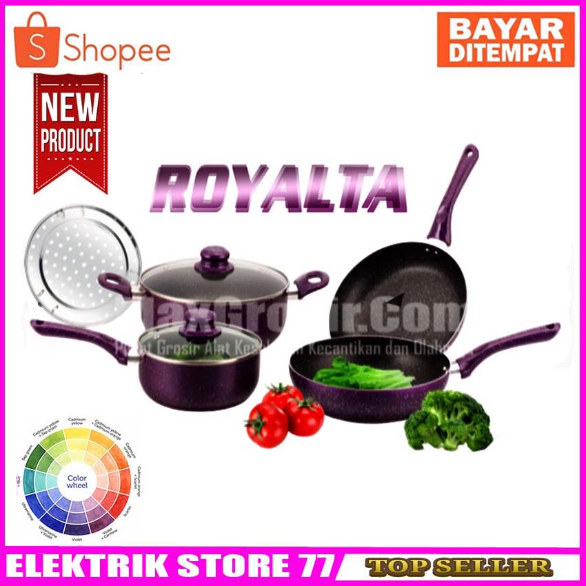 Royalta Panci Set 7Pcs Dengan Lapisan Granite Italian Design Baru&amp;Ori - Merah barang terlihat elega