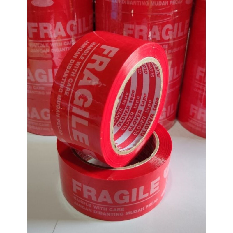 LAKBAN FRAGILE JANGAN DIBANTING MERAH 48 mm X 90 yard