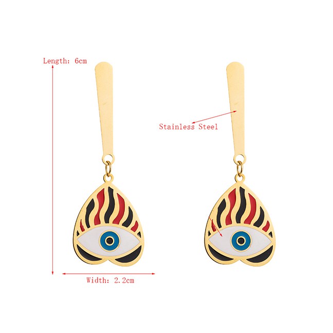 LRC Anting Tusuk Fashion Blue Heart-shaped Eyes Drip Oil Earrings D62780