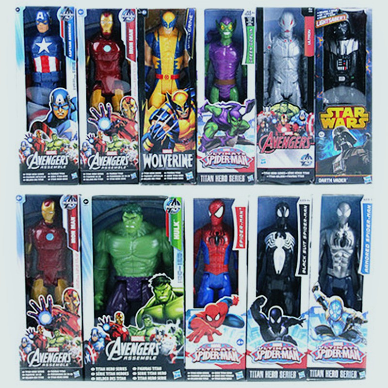 Mainan Action Figure Marvel Avengers Iron Man Hulk Black Panther Wolverine Bahan PVC Ukuran 12 30cm Dengan Kotak