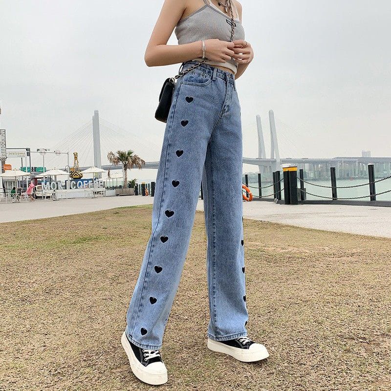 Korean New Women's Loose Highwaist / Highwaist Kulot Jeans Wanita Loose-Love Snow