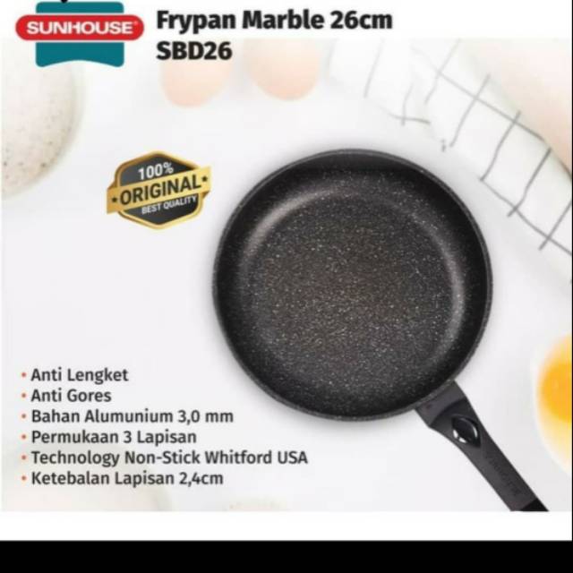 Frypan marble sbd26 anti lengket sunhouse 26cm