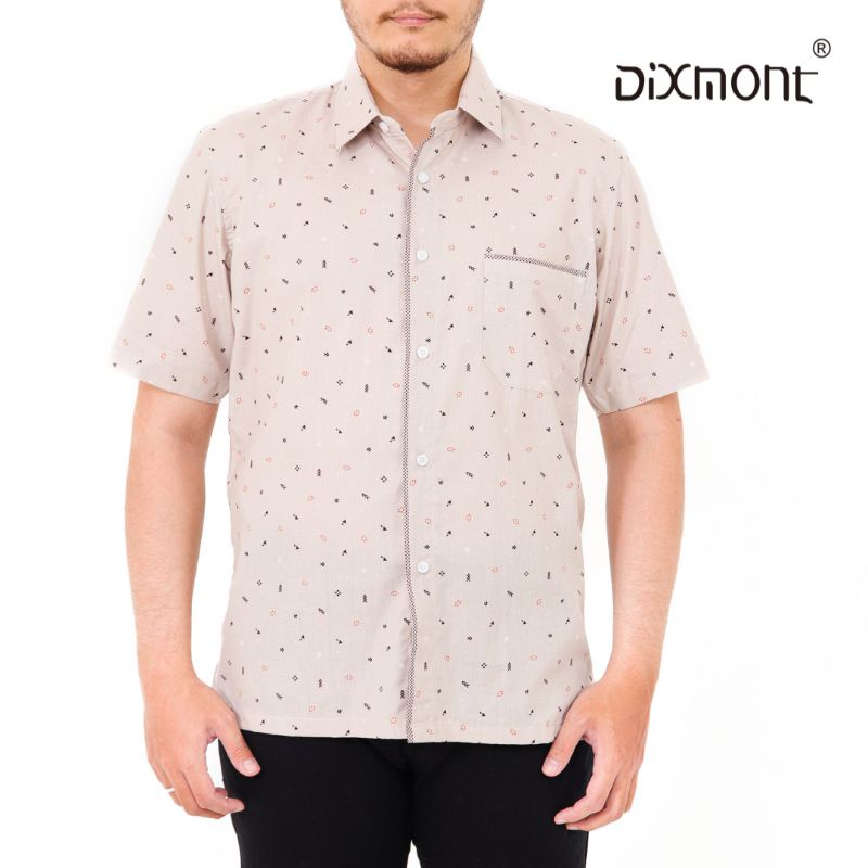 Dixmont Kemeja Pria Basic Formal Motif Lengan Pendek Hem MS01122