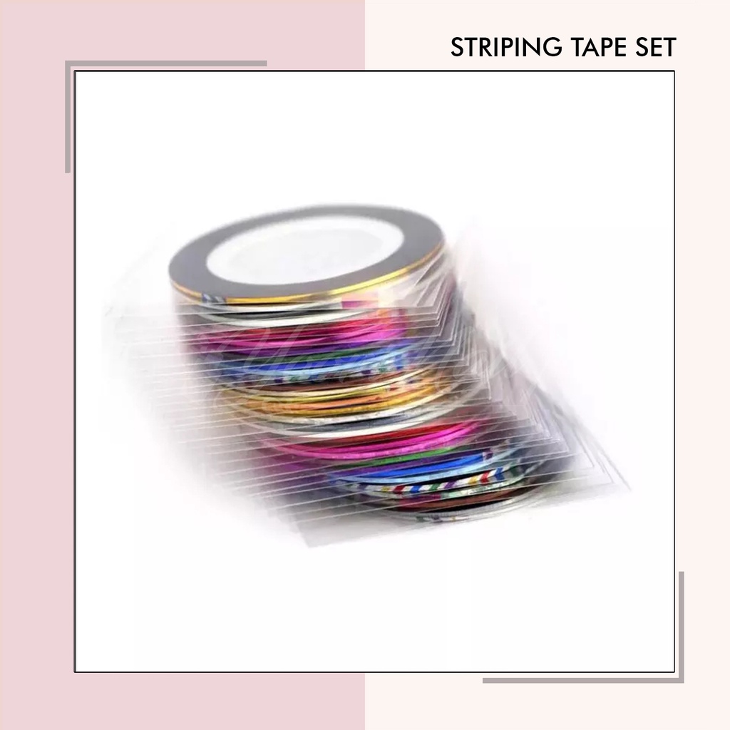 Striping tape set 3pcs stripping tape sticker kuku stiker nail art stripe