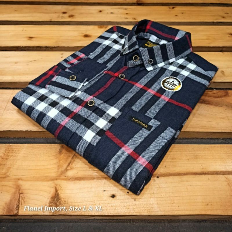 kemeja flanel kotak - kotak ,garis putih merah
