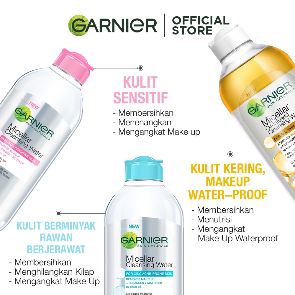 Garnier Micellar Water Pink &amp; Oil Infused- 400 ml Twinpack - Pembersih Wajah &amp; Makeup kulit sensitif