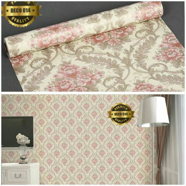 Wallpaper stiker motif bunga krem