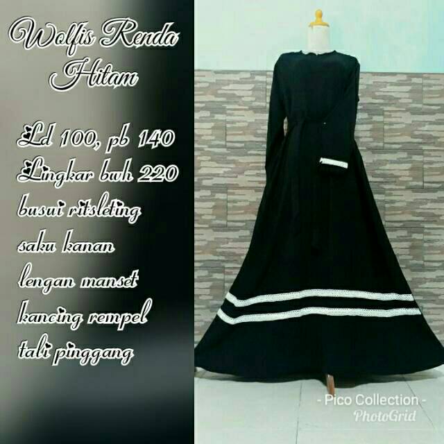 Gamis Syar'i Wolfis Polos Grade A Renda Rajut
