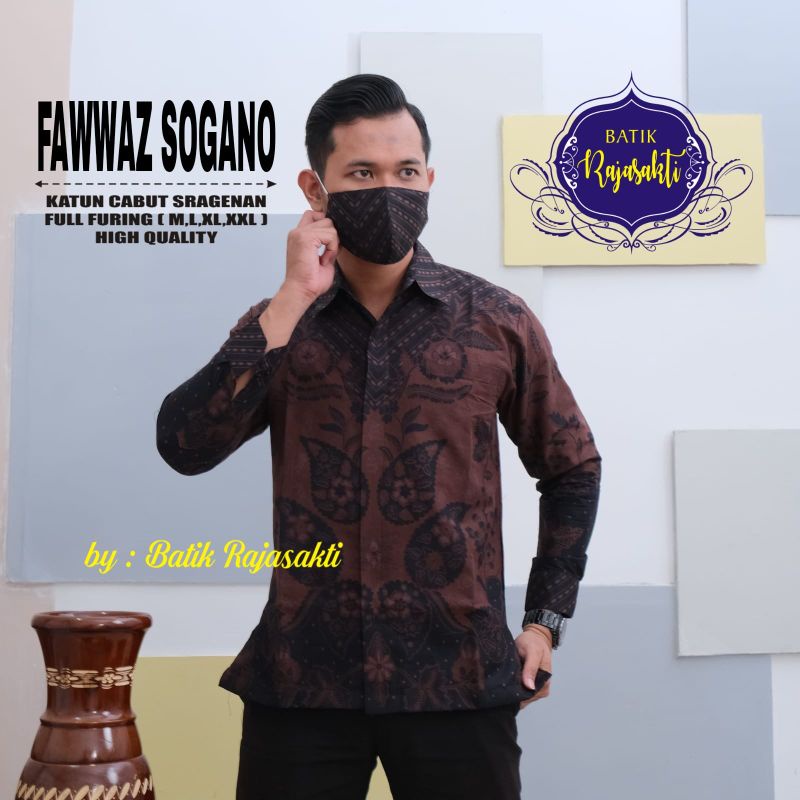 Batik Pria FAWWAZ SOGANO Kemeja Batik Lengan panjang Furing Terbaru Batik Prabuseno proboseto Coklat
