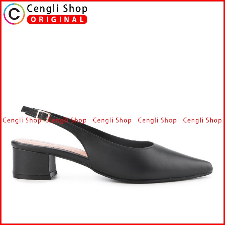 SEPATU SANDAL HEEL KULIT OBERMAIN HEELS WANITA ORIGINAL HITAM OW16