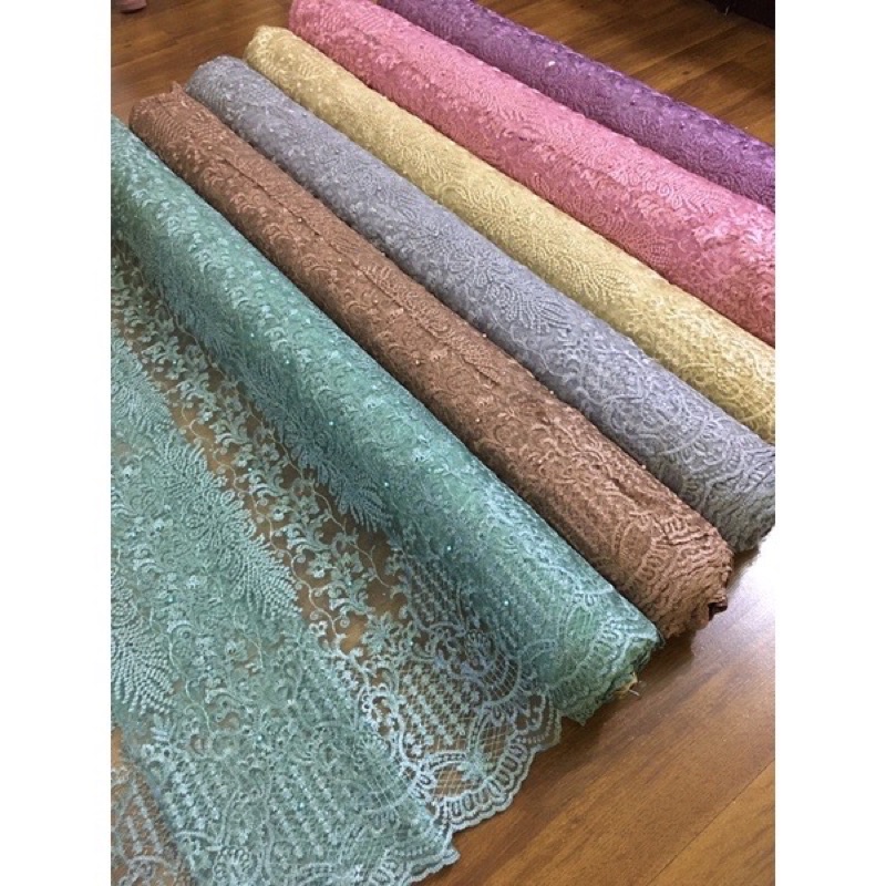 Bahan Kebaya Premium Brokat Tile Bordir Athena Warna Hijau Wardah Dusty Green