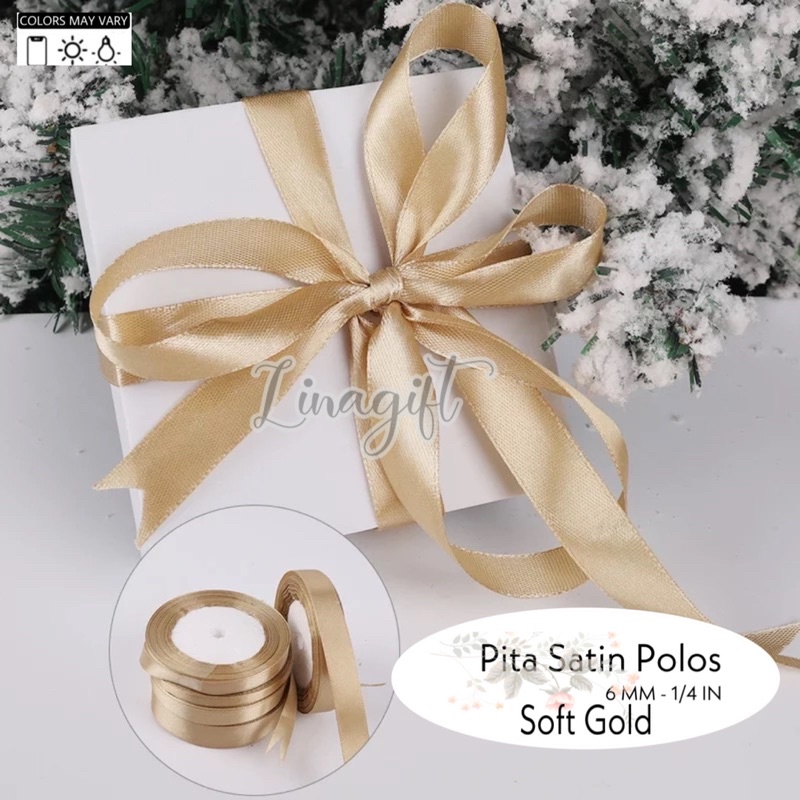 ( Rol 20 Yard ) PITA SATIN POLOS 6MM ( 1/4 INCH ) 0,25 IN - SATEEN RIBBON 0.6 CM - PITA KADO