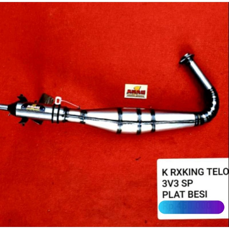 KNALPOT RX-KING TELO 3V3 PLAT BESI AHAU ONE