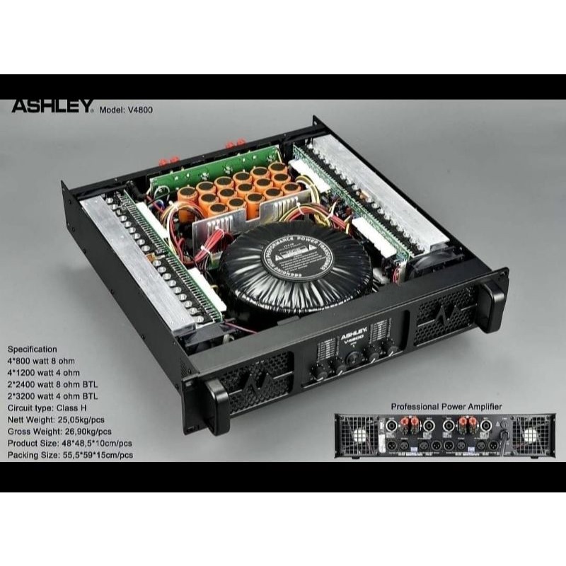 ASHLEY V4800 Power Amplifier 4 Channel, 2U, Class H.