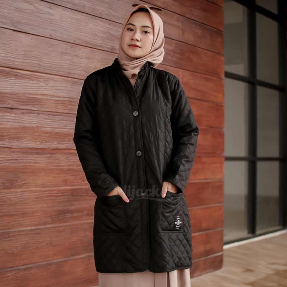 Jaket Jacket Panjang Wanita Cewek Cewe Muslimah Hijabers Hijaket Kekinian Terbaru Hijacket HJ BLV-Hitam