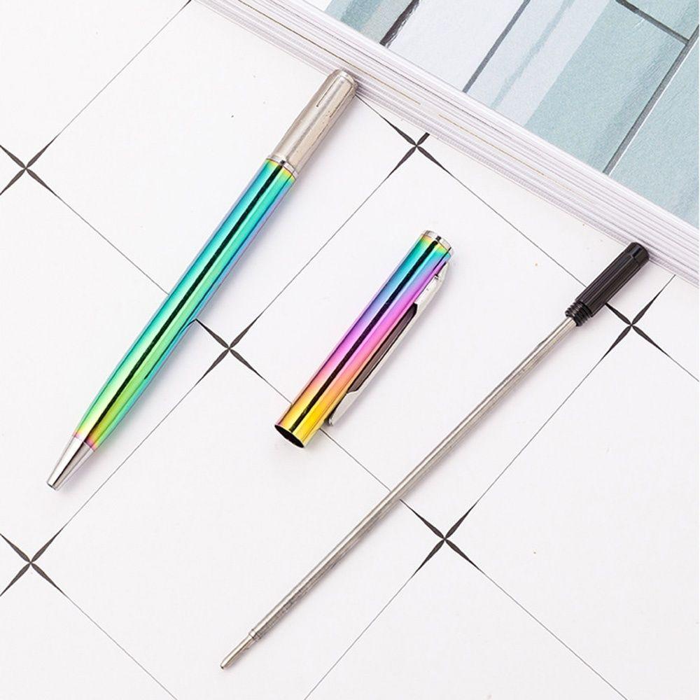 [Elegan] Bolpoin Rainbow Warna Warni Batang Berputar Stainless Steel Perlengkapan Kantor Pulpen Iklan