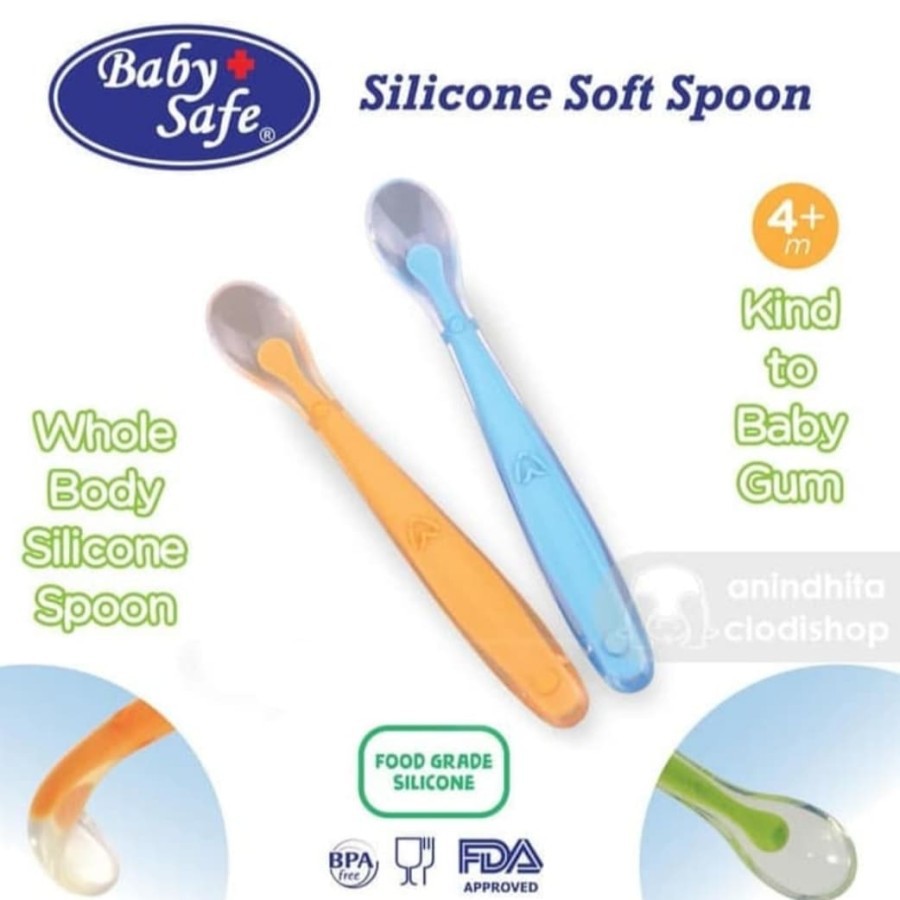 Makassar ! Silicone Spoon / Sendok Silikon Set Bayi Baby Safe 2 Pcs