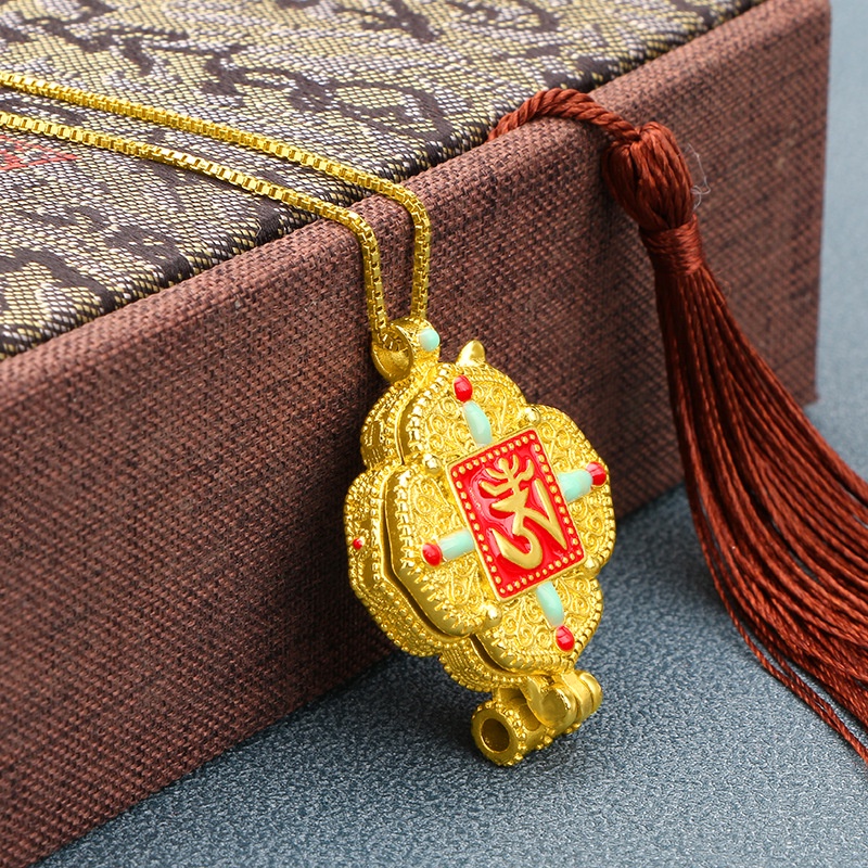 National Kalung Rantai 916 Dengan Liontin Patung Buddha Tibet Etnik Warna Emas Untuk Pria / Wanita