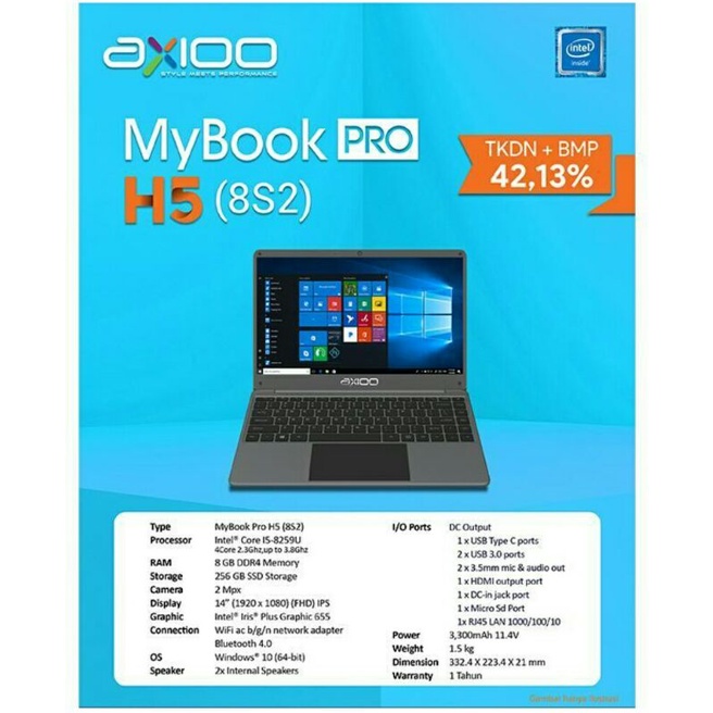 Axioo MyBook Pro H5 8S2 (8GB 256GB SSD) Notebook Laptop axioo Netbook leptop axio