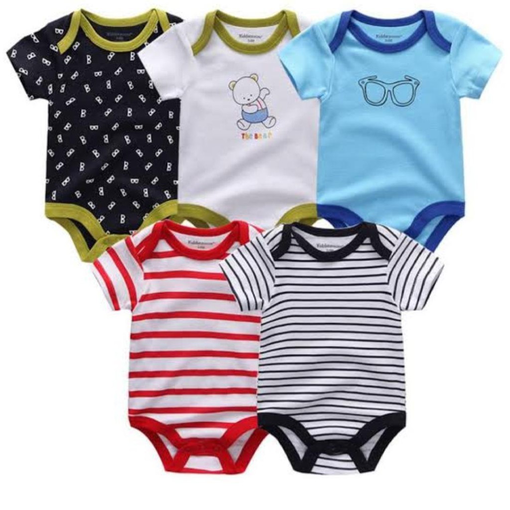 Jumper Car't Bayi Cewe Cowo 5in1 - Bodysuit Lengan Pendek Boy Girl - Bluefly Love Best Seller