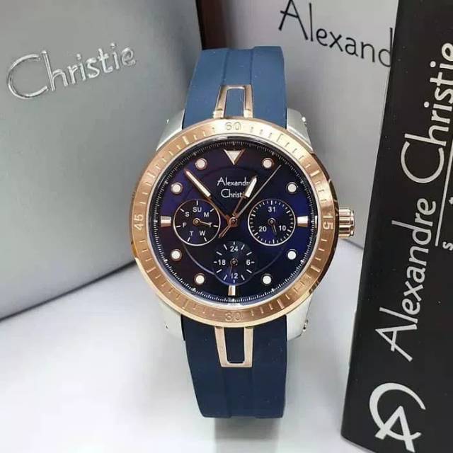 Jam Tangan Wanita Alexandre Cristie Ac 2772 Silver RoseGold Blue